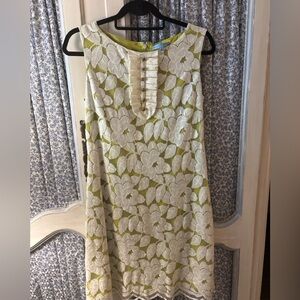 ANTONIO MELANI Floral Lace Dress in White and Green
